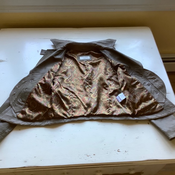 TASHA POLIZZI tan distressed leather moto style jacket Small - Picture 7 of 12